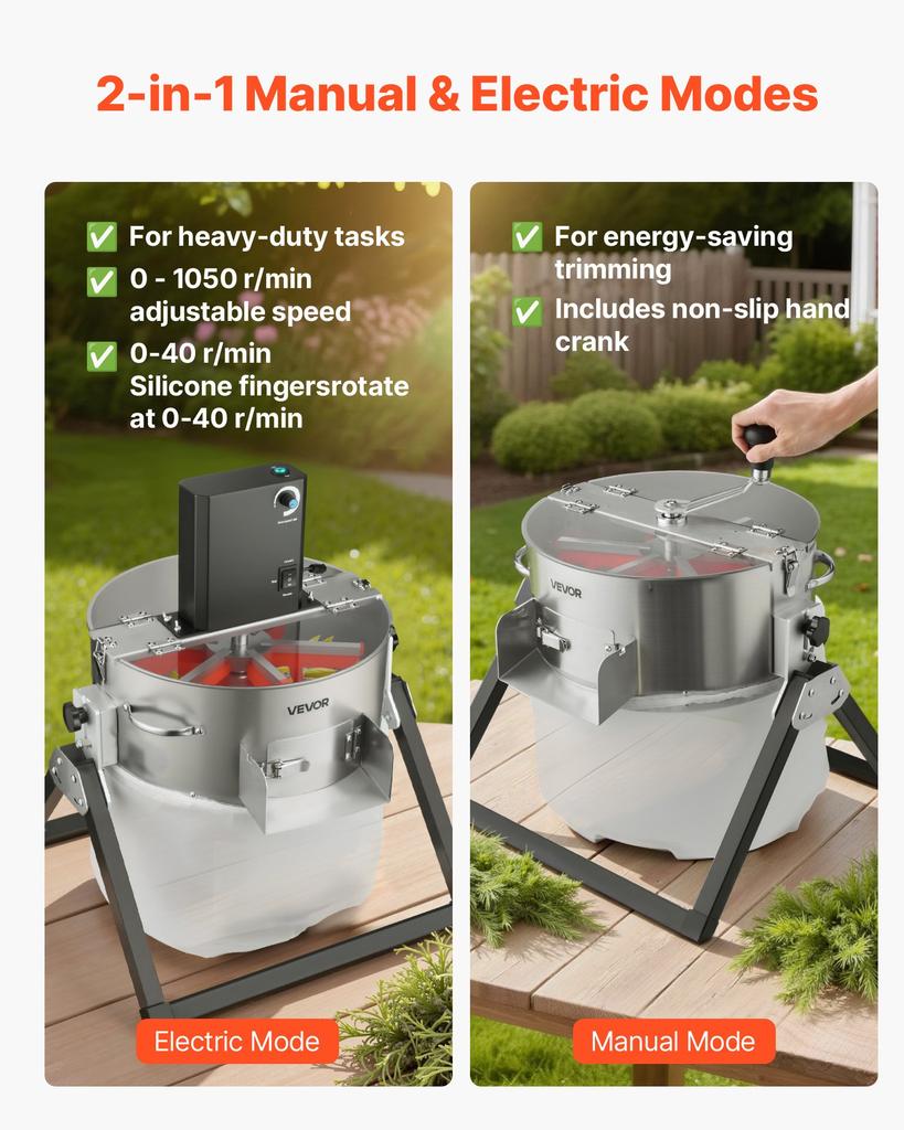 VEVOR Electric Bud Leaf Trimmer, 2-in-1 Manual & Electric, 370 mm Bud Trimmer with Sharp Stainless Steel Blades