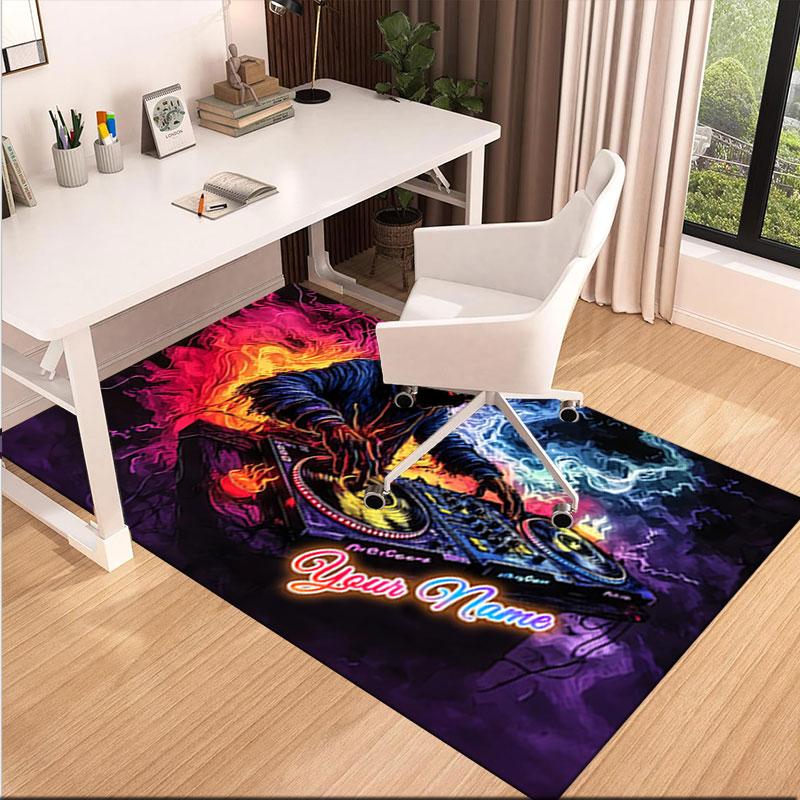 1PC Custom Name Energetic DJ Flames Theme Floor Mat Ideal for Living Room, Game Rooms, Office, Bedroom,Floor Mat Playful Design