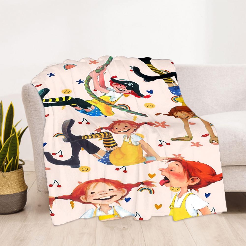 1pc Pippi Longstocking Adventure Outdoor Blanket Lightweight Flannel, Soft & Warm, All Season Use for Sofa, Outdoor, Camping, Living Room, Office
