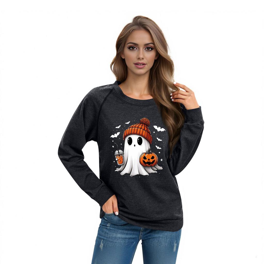 Женский повседневный реглан с круглым вырезом, длинным рукавом и принтом на Хэллоуин