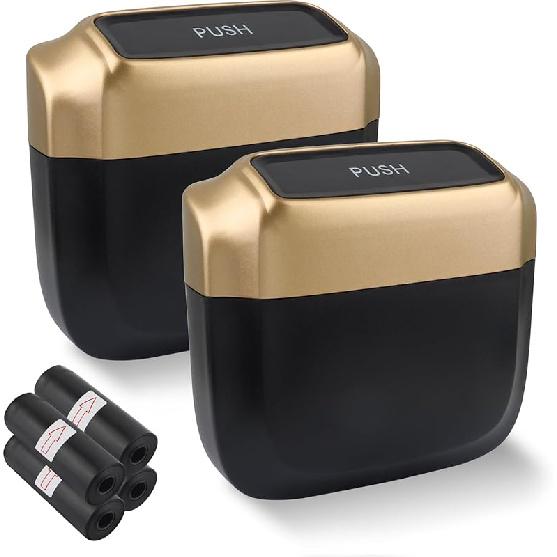 2PCS Car Trash Can With Lid + 60PCS Garbage Bags,Mini Trash Can Interior Accessories For Door/Seat/Center Console/Home/Office,Multifunctional Car