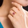 18K Rose Gold Flower Ring with Red Tourmaline and Diamond Cluster