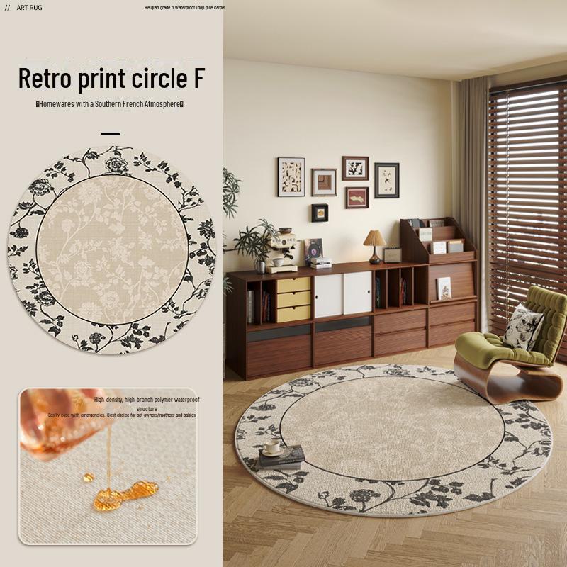 Толстый Водонепроницаемый Круглый Ковер во Французском Стиле для Спальни, Дивана, Кофейного Столика и Гардеробной