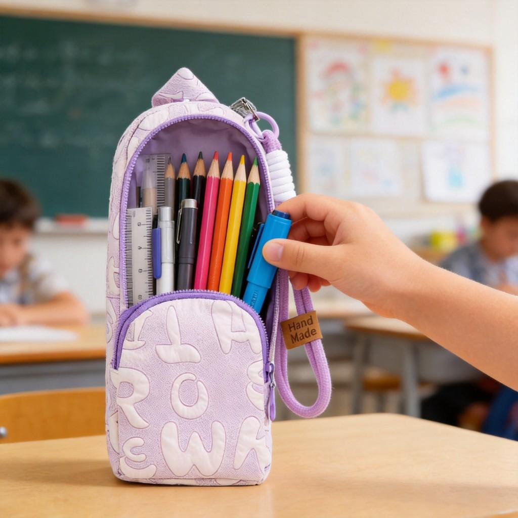 Двухслойный холщовый пенал для студентов большой емкости, портативная сумка для хранения школьных принадлежностей