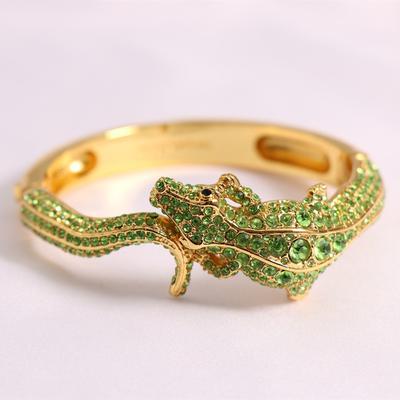 Полный набор ювелирных изделий с животными из страз Зеленая ящерица Крокодил Серьги-гвоздики Браслет Кольцо Ожерелье Смелое модное заявление