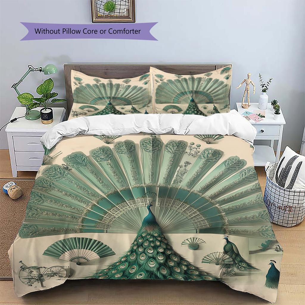 Peacock 2  Pattern Bedding Quilt Set Quilt Cover Pillowcase Home Decoration  Gift (1 * duvet cover + 2 * pillowcase, without core)