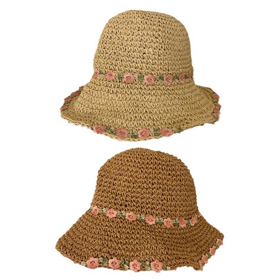 Women Straw Hat Hollow Out Fake Flower Decor Anti-UV Sun Protection Good Breathability Decorative Beach Cap Lady Outdoor Travel Hat