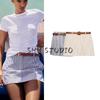 Summer New Hook Ornament High Waist Stripes with Belt Plaid Casual Culottes 1478223 1478110