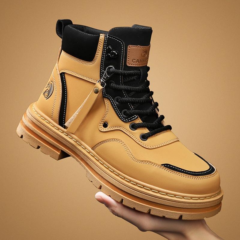 Мартинсы на толстой подошве с увеличением роста, мужские, осень-зима 2024, новые бархатные пустынные ботинки, мужские ботинки в стиле рабочей одежды, локомотивные ботинки