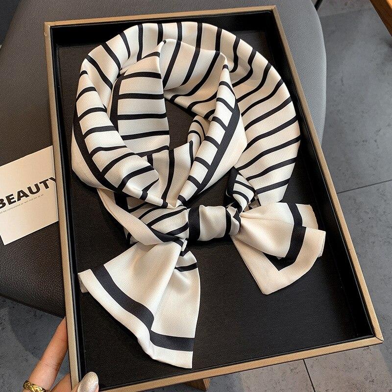 2021 модный шелковый шарф с цветочным принтом, женские длинные шарфы с тонкой шеей, офисная женская шаль, банданы, женская сумка, шарфы для волос, носовой платок