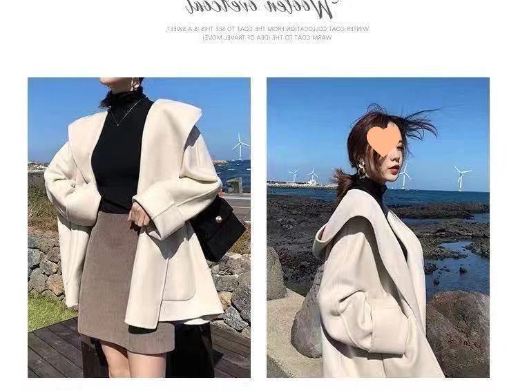 Короткое двустороннее шерстяное пальто - Осенне-зимний французский кейп для женщин и студенток