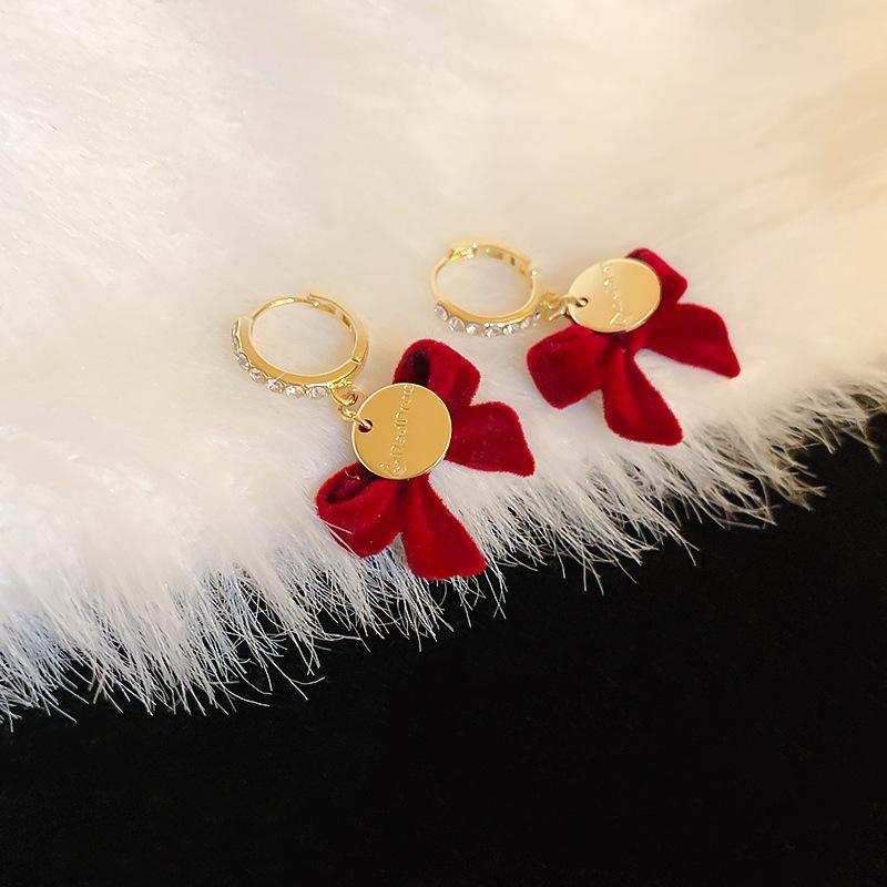 Vintage Red Flocking Earrings Collection Bow Knot Earstuds Vintage Style Earrings Jewelry Gift