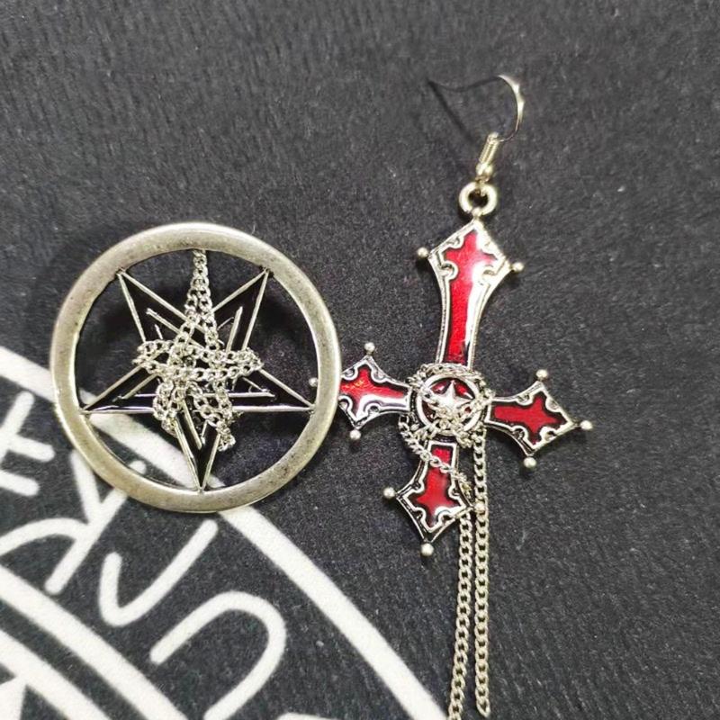 Gothic Style Punk Cool Cross-Earrings Long Chain Pendant Drop Earrings For Women Men Street Hip Hop Earring Jewelry Gift