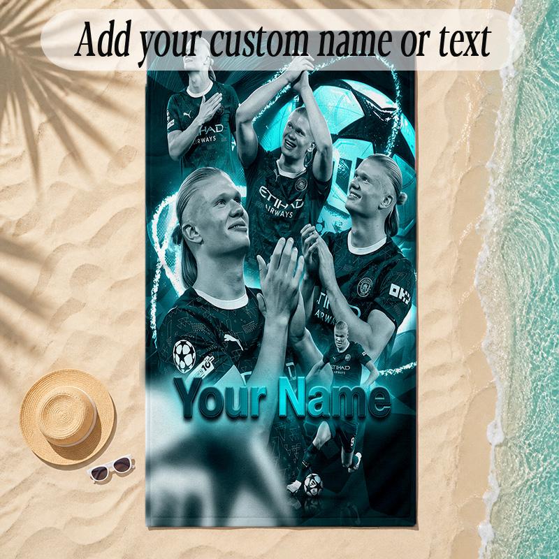 Beach TowelErling Haaland Custom Name Text Personalized Soft Towel for Beach Pool Indoor Home Decor Gift