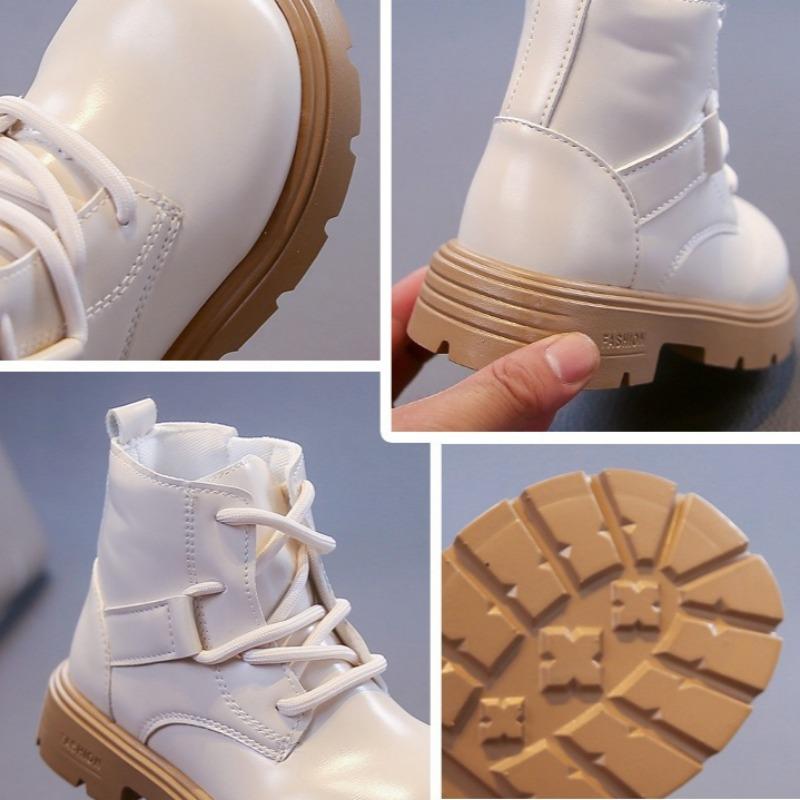 Красивые кожаные ботинки для девочек Модная и удобная кожаная обувь Модные и универсальные короткие ботинки Плюшевые хлопковые ботинки