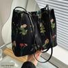Timeless Embroidered Flower Shoulder Bag - Fashionable Bucket Style for Women - Stylish Aesthetic Tote with Handcrafted Embroidery