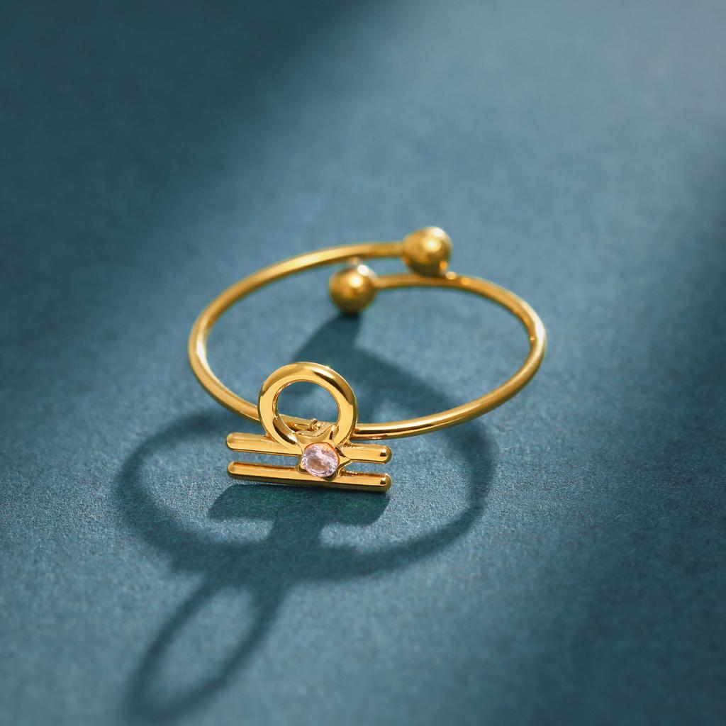 Personalized Ring, Stainless Steel Vacuum Plated 18K Gold Twelve Constellation Opening Single Bracelet.