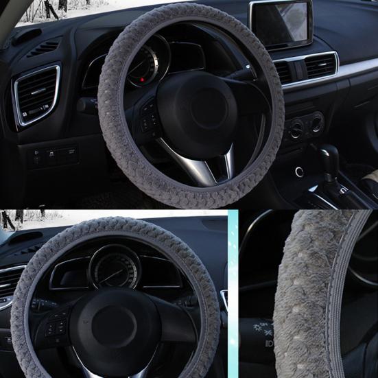 Стильный зимний теплый противоскользящий плюшевый защитный чехол на рулевое колесо автомобиля