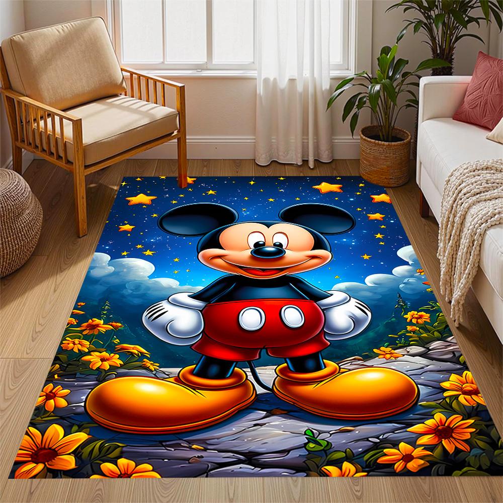 Mickey Mouse In Starry Night Disney Cartoon Theme Anti-Slip Rug - Polyester, Home Decor, Suitable for Bedrooms, Living Rooms, Doorways, and Studios