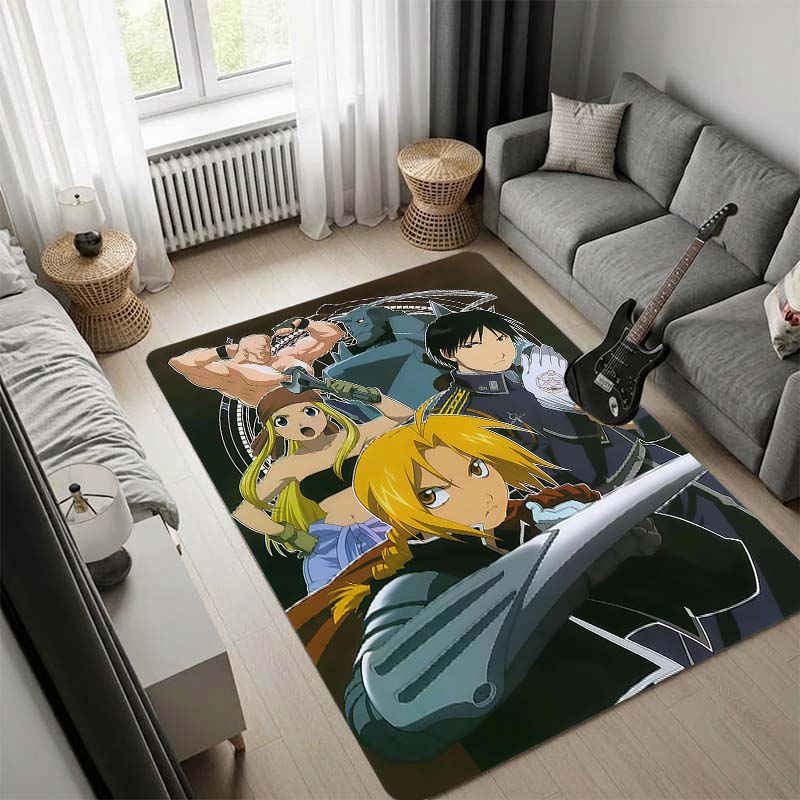 Fullmetal Alchemist Brotherhood Rug, Edward Alphonse Lightning Thunder Anime Print Carpet, Storm Background Floor Mat