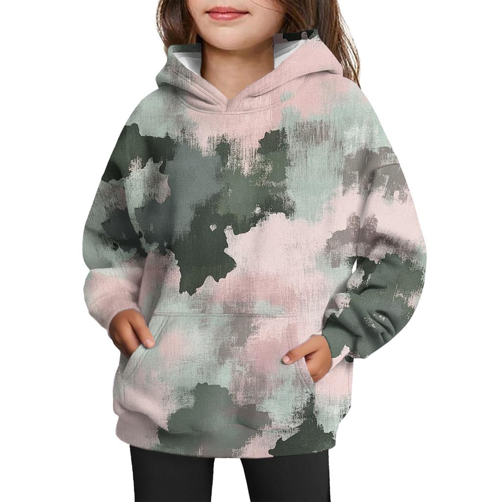 Girls' Hooded Tie- Sweatshirt - Pullover Print Top