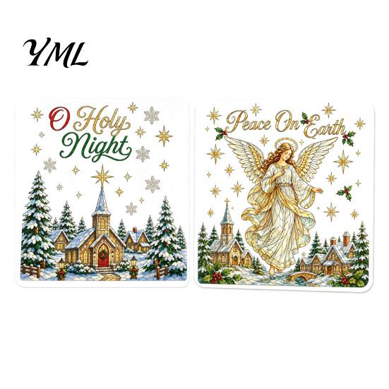 Waterproof Seasonal Wall Stickers 2Pcs Christmas Stickers, Snowy Cottage Tree Self Adhesive Decals, PVC Party Snow Scene Holiday Decals for