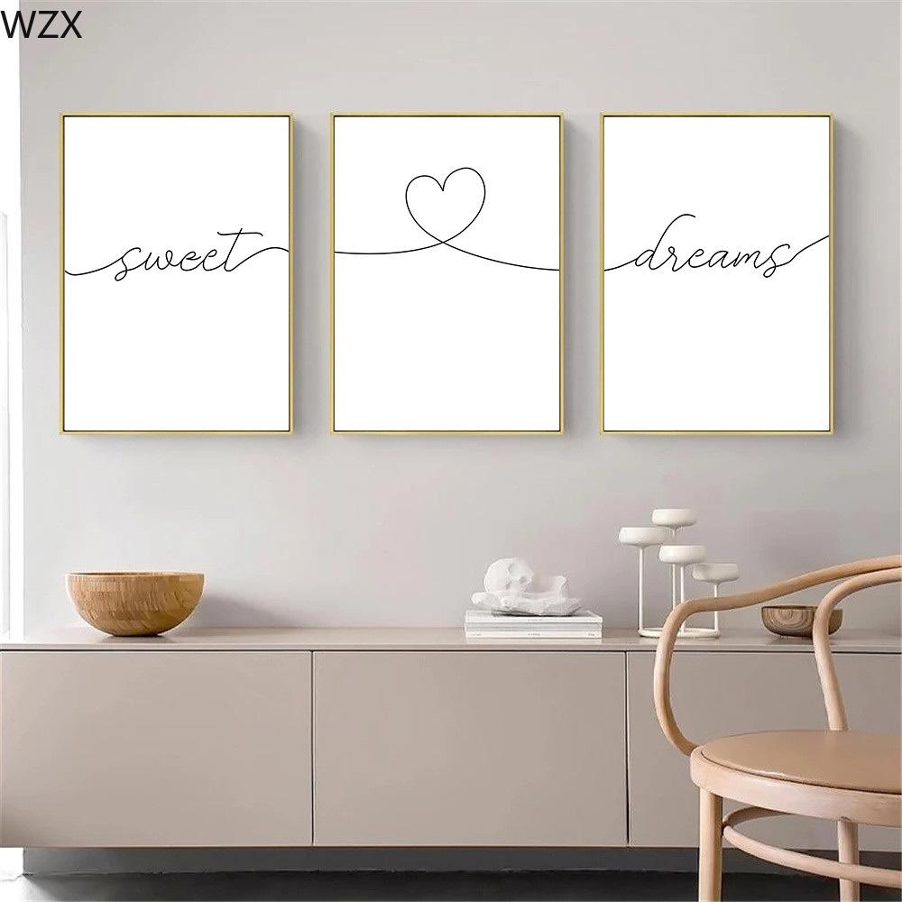 Черно-белый принт с цитатами «Сладких снов», настенное искусство для детской, холст, постер, минималистичная живопись с линиями и сердцем, домашний декор, настенные картины