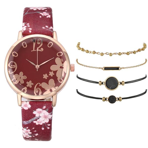 Women Creative Flower Watches Ladies Fashion Casual Leather Quartz Wristwatches Gift Clock