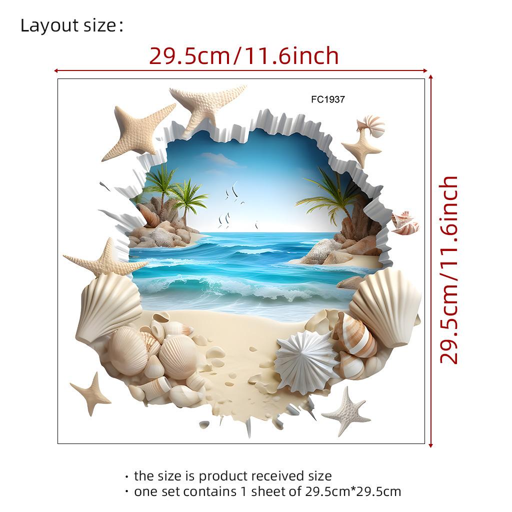 1pc Sea Beach Exquisite Shell PVC Toilet Sticker Bathroom Toilet Seat Waterproof Sticker Self-adhesive Decorative Wall Sticker