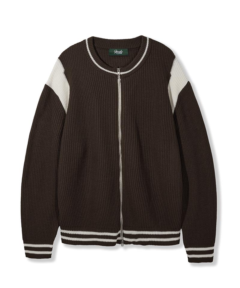 Двусторонняя вязаная кофта Nodu Varsity на молнии [Коричневый]