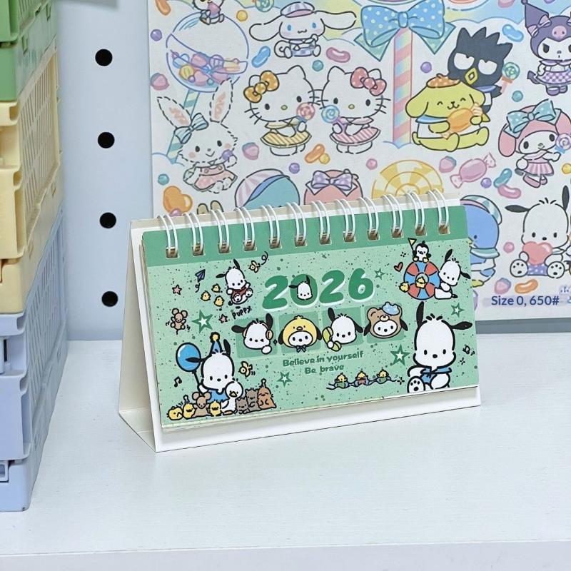 Милый мультяшный 2026 года Цветной Sanrio Маленький настольный календарь Настольное украшение Креативный календарь Планировщик Настольные офисные принадлежности Подарки