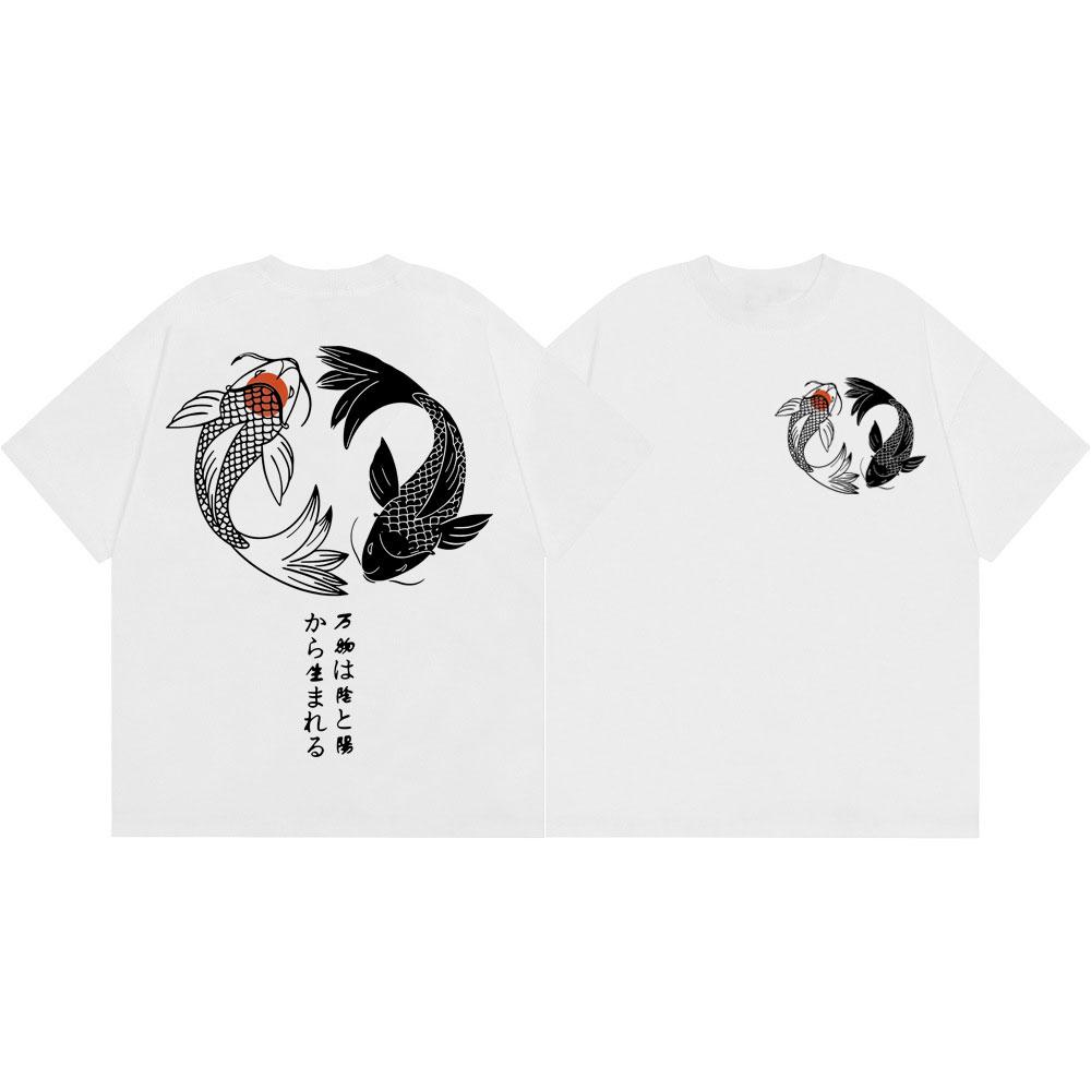 Japanese Koi Fish Graphic T Shirts Unisex Unisex Fashion Vintage Short Sleeve Tshirts Summer Casual Loose Cotton Tshirt Streetwear