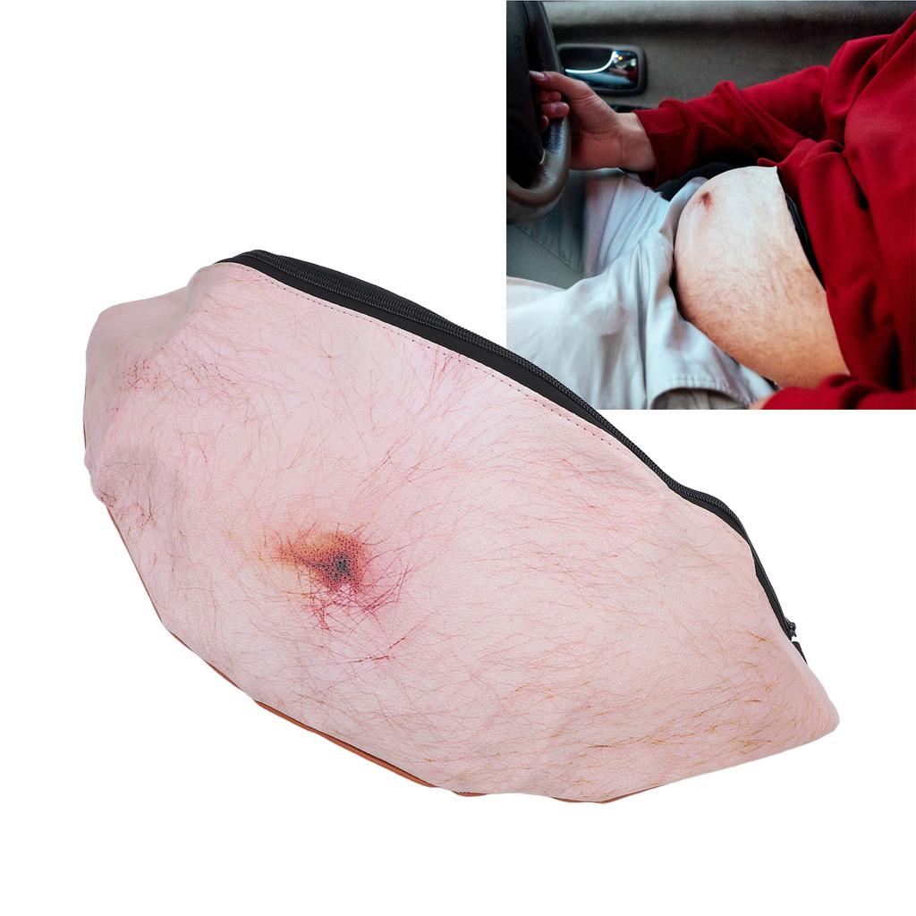3D Dad Beer Belly Fanny Pack Large Capacity Realistic Zipper PU Dad Waist Pocket Funny Bag
