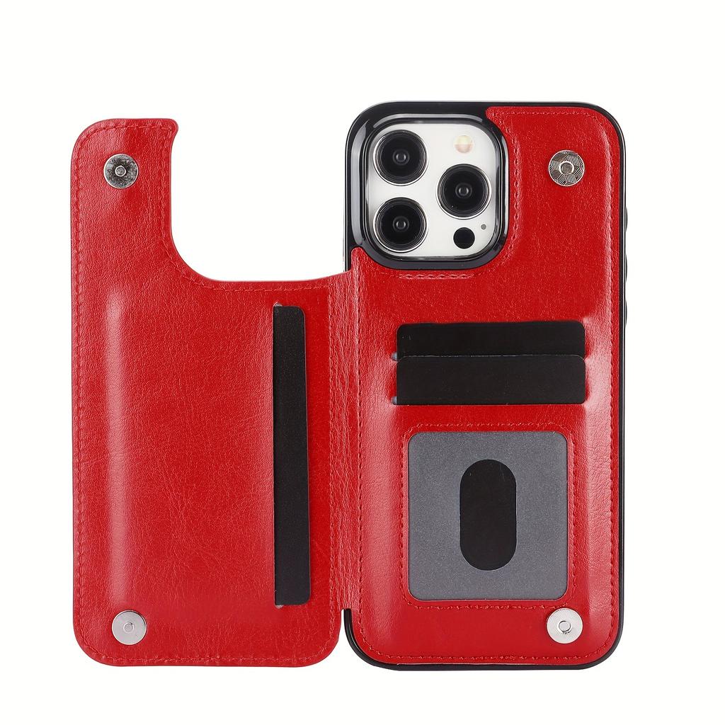 Чехол для телефона-кошелька с держателем для карт, чехол с подставкой для карт из искусственной кожи, двойной магнитной застежкой и прочным противоударным чехлом, для IPhone