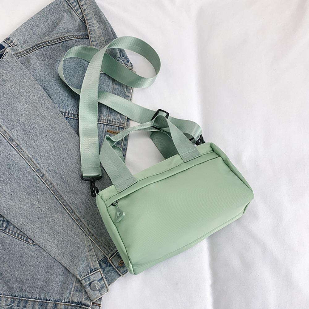 Solid Color Canvas Crossbody Bag Zipper Small Square Bag Portable Nylon Shoulder Bag Travel