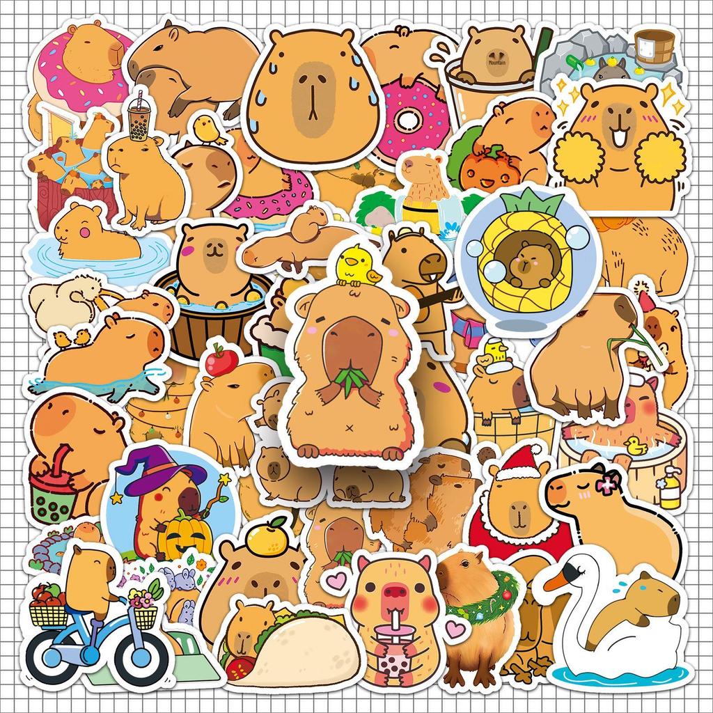 50 Capybara Cartoon Stickers - Cute, Waterproof Decorative Stickers for Journals & Water Bottles