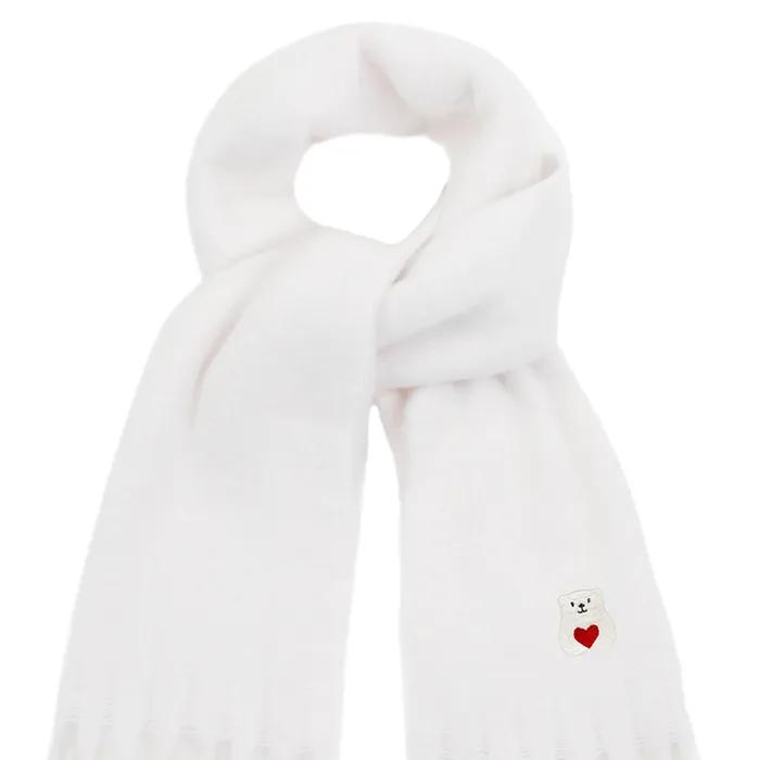 [UNISEX] Polar Bear Embroidered Bold Scarf_White