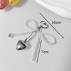 Sweet Bowknot Heart Keychain Pendant Lovely Beaded Hanging Decorations Keyring Charm Phone Lanyard Phone Charm Bag Pendant