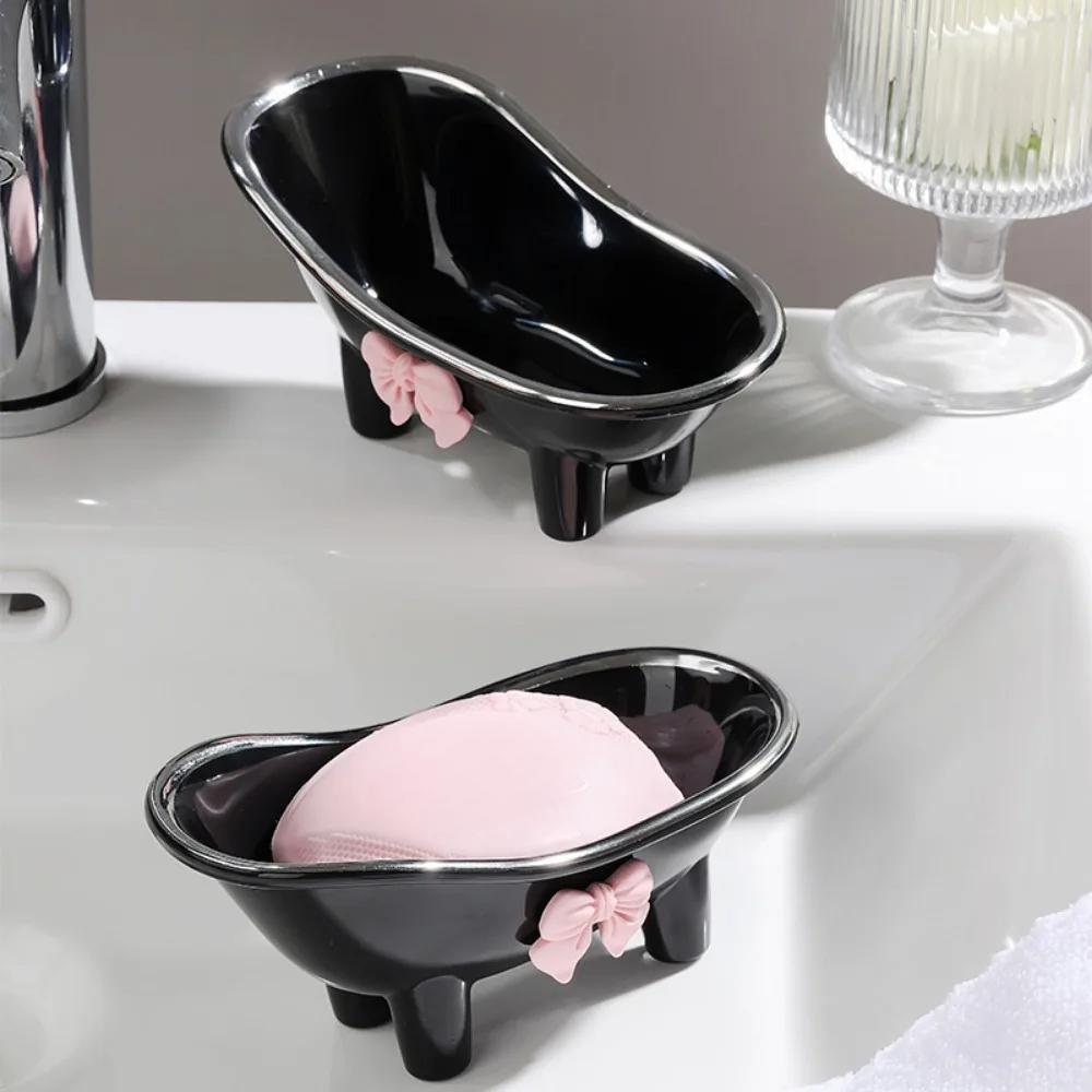 1pc Adorable Bow-tie Soap Box Creative Bathtub-shaped Soap Holder.