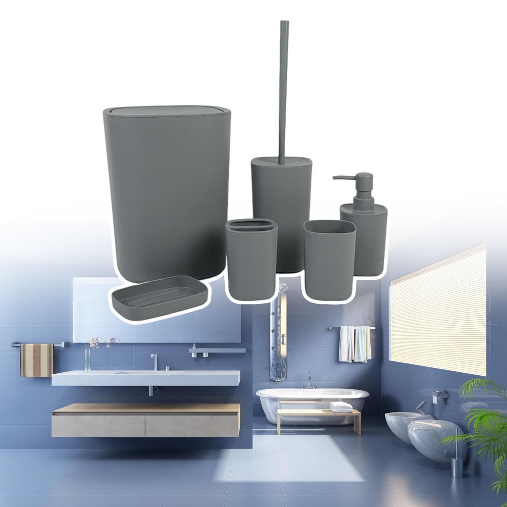 Набор для ванной из 6 предметов Пластиковый держатель для зубных щеток Мусорное ведро Комбо для современного хранения в ванной