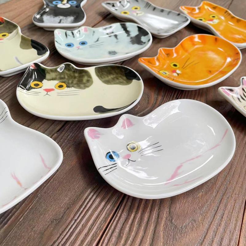 1PC Cat Ceramics Dish Kitchen Spoon Holder Home Cat Sauces Dishes Restauarant Seasoning Plate Japanese Cute