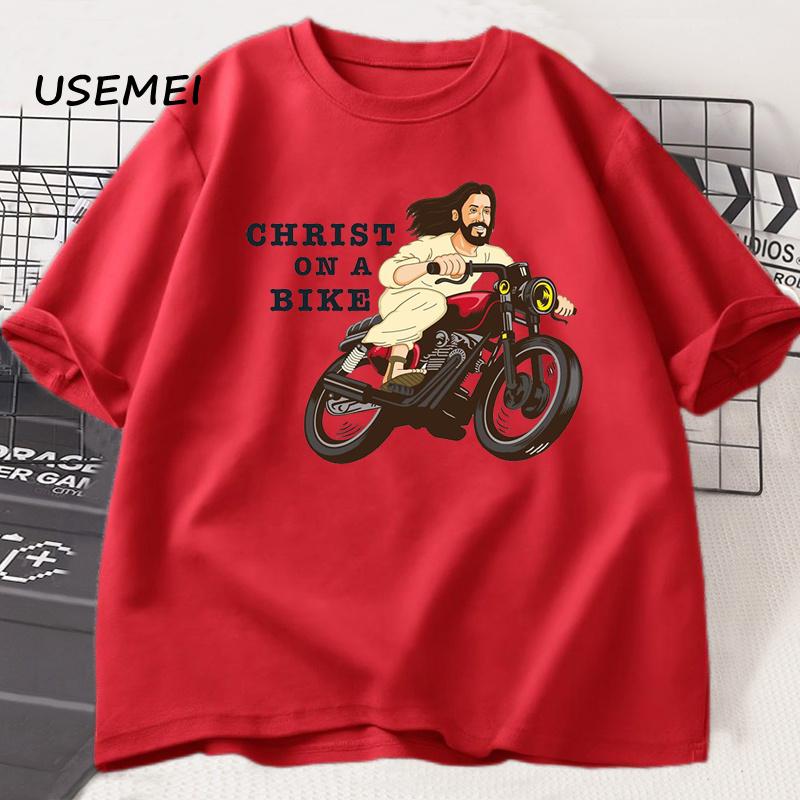 Christ on A Motor Bike T Shirt Funny Religious Lord Jesus Church Group Easter Tshirt Unisex Women Cotton Short Sleeve Tshirt
