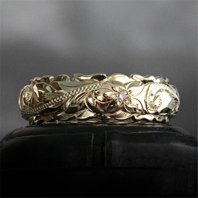 New Gold Suspended Carved Rose Flower Ring Environmentally Friendly Material European and American