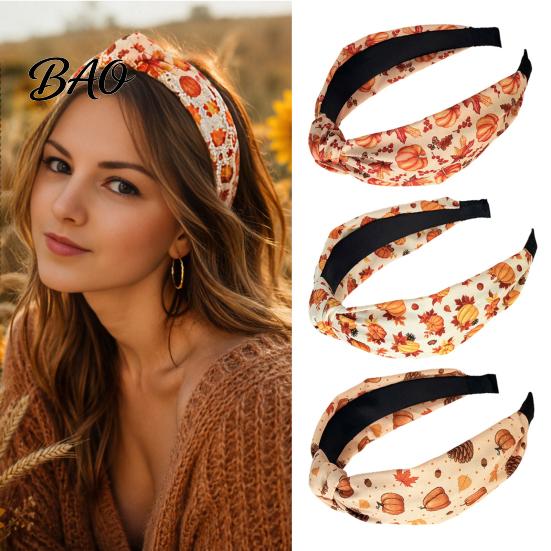 Comfortable Elastic Headband for Daily Wear Fall Knotted Women, Pumpkin Maple Leaf Headband, Fashionable Wide Broken Hair Brim Accessory Thanksgiving