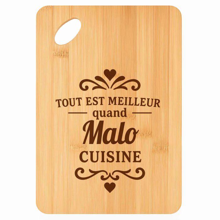 Planche à découper - PLANETEE - Meilleur quand Malo Cuisine - Bambou - 30 x 20 x 1 cm - Trou 24 mm