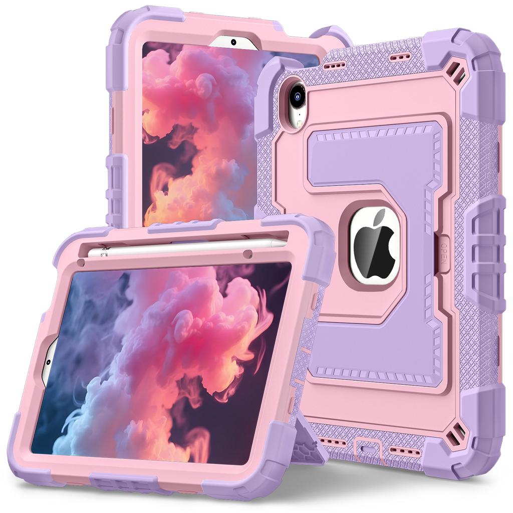 Для iPad мини (2024)/(2021) Противоударный чехол для планшета из ПК+силикона с подставкой и слотом для стилуса
