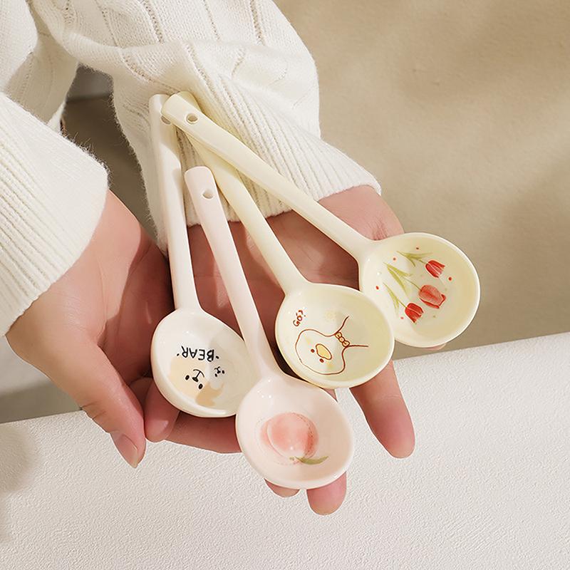 Керамическая ложка для супа, ложка для круп, милая бытовая посуда, расписанная кофейная ложка, ложка для варенья, подарочная ложка для десерта, кухонная утварь