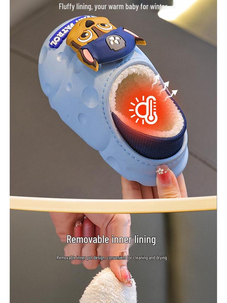 Детские зимние водонепроницаемые хлопковые тапочки Щенячий патруль: Милые, нескользящие, закрытые туфли для мальчиков и девочек