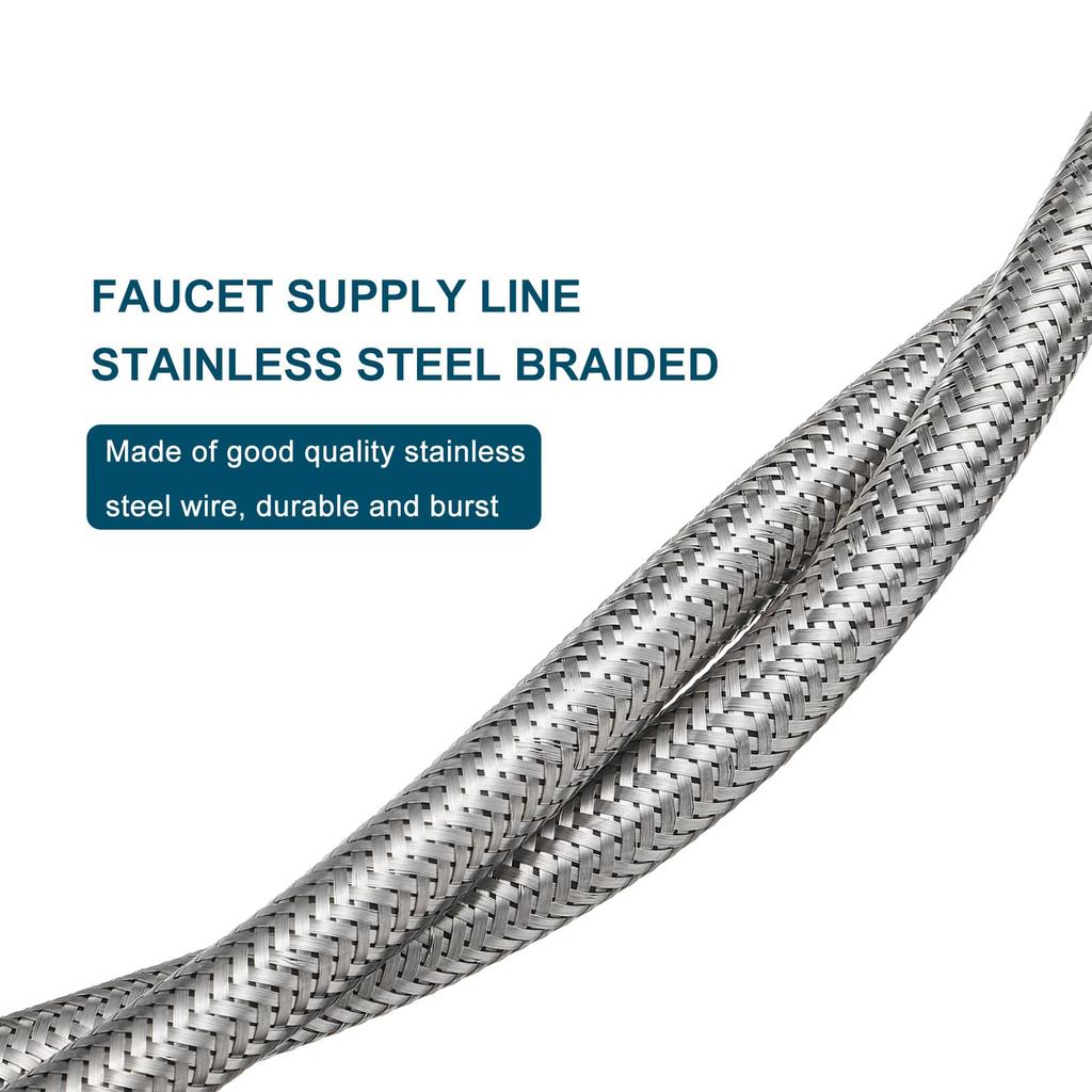uxcell 2pcs Faucet Water Supply Line Connector Stainless Steel Braided Long Faucet Connector Female Compression Thread x M10 Male Connector for