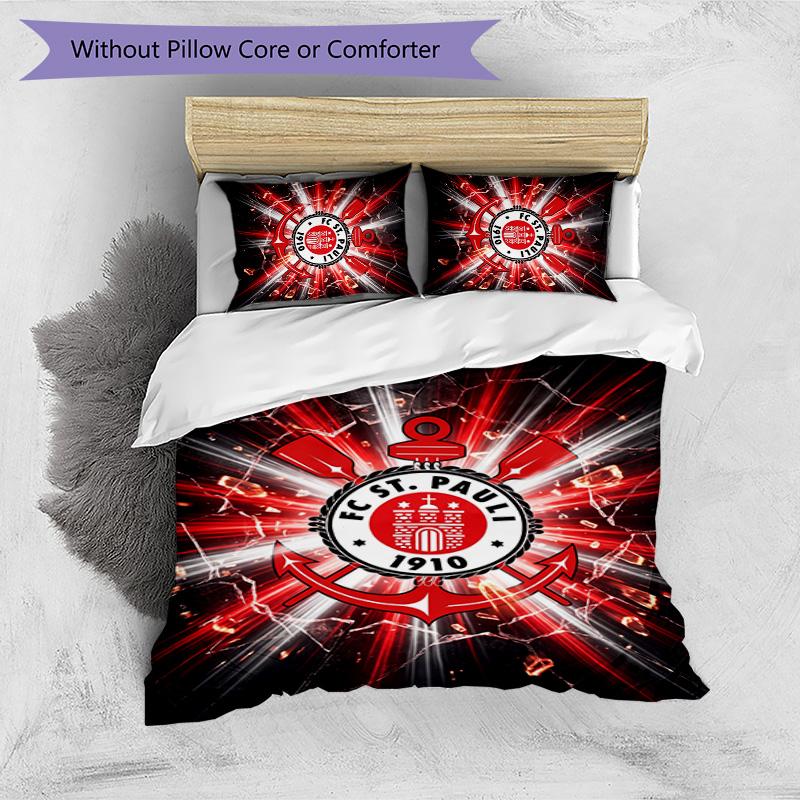 FC St. Pauli Football Printed 3 Pieces Bedding Set, Comfortable Skin Friendly Bedroom Duvet Cover Set